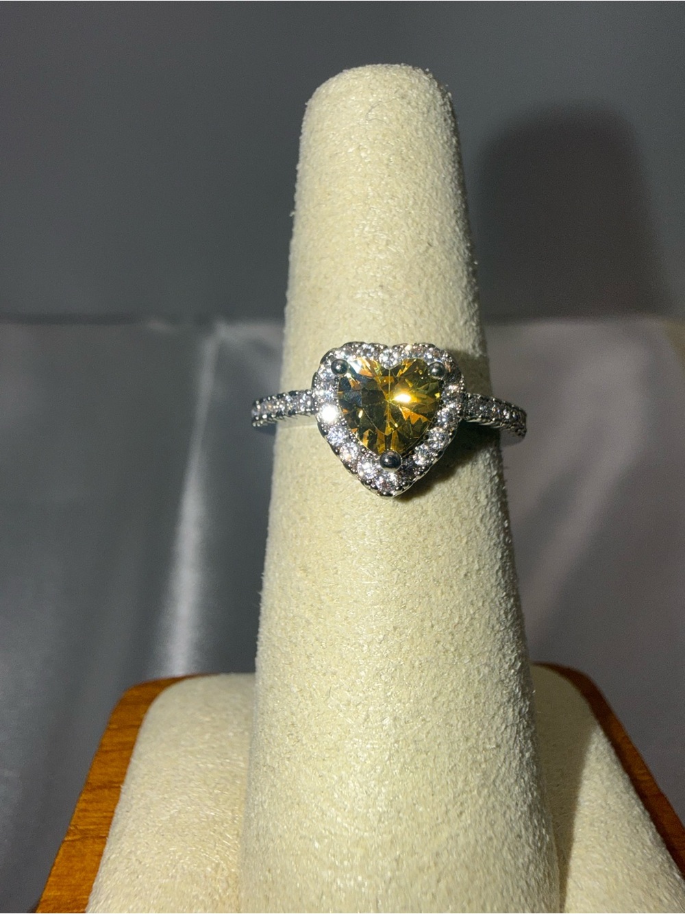 Adjustable Canary AAACZ Yellow Heart Ring 18K Gold Dipped